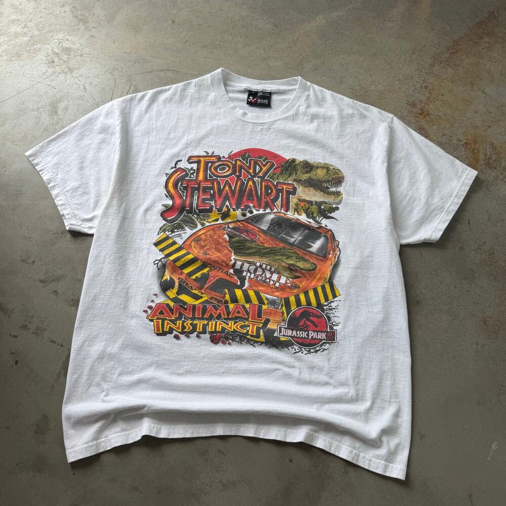 Vintage Y2K Tony Stewart Jurassic Park Nascar Racing Retro T-shirt Size Large